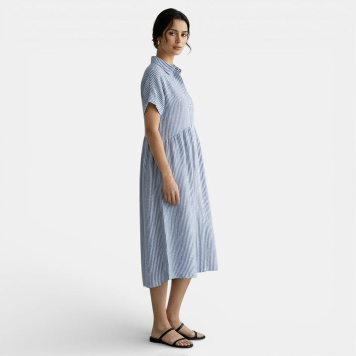 Vestido Casual Algodón Lino Rayas Sueltas