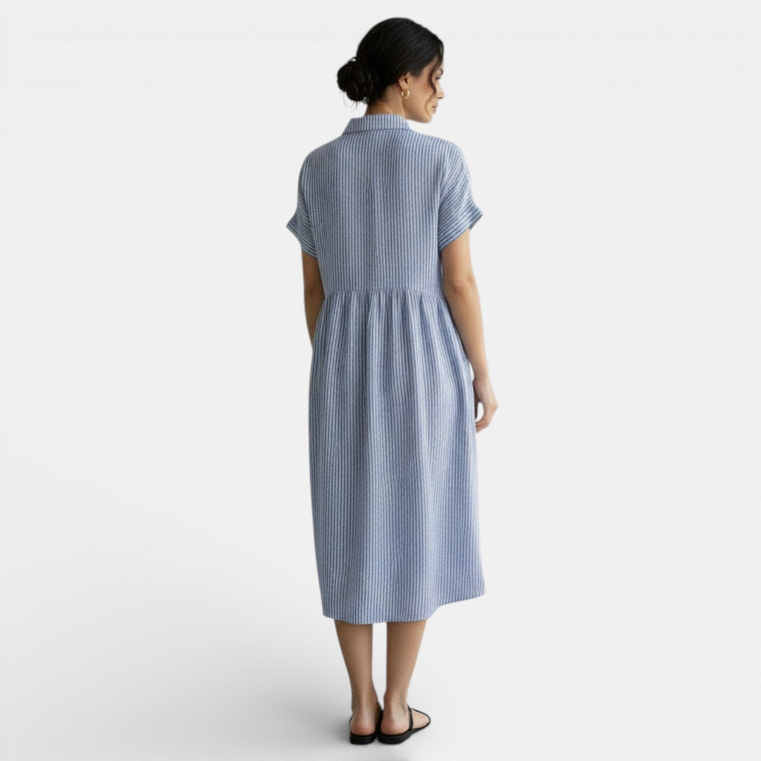Vestido Casual Algodón Lino Rayas Sueltas