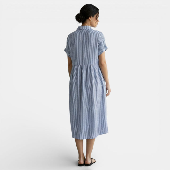 Vestido Casual Algodón Lino Rayas Sueltas
