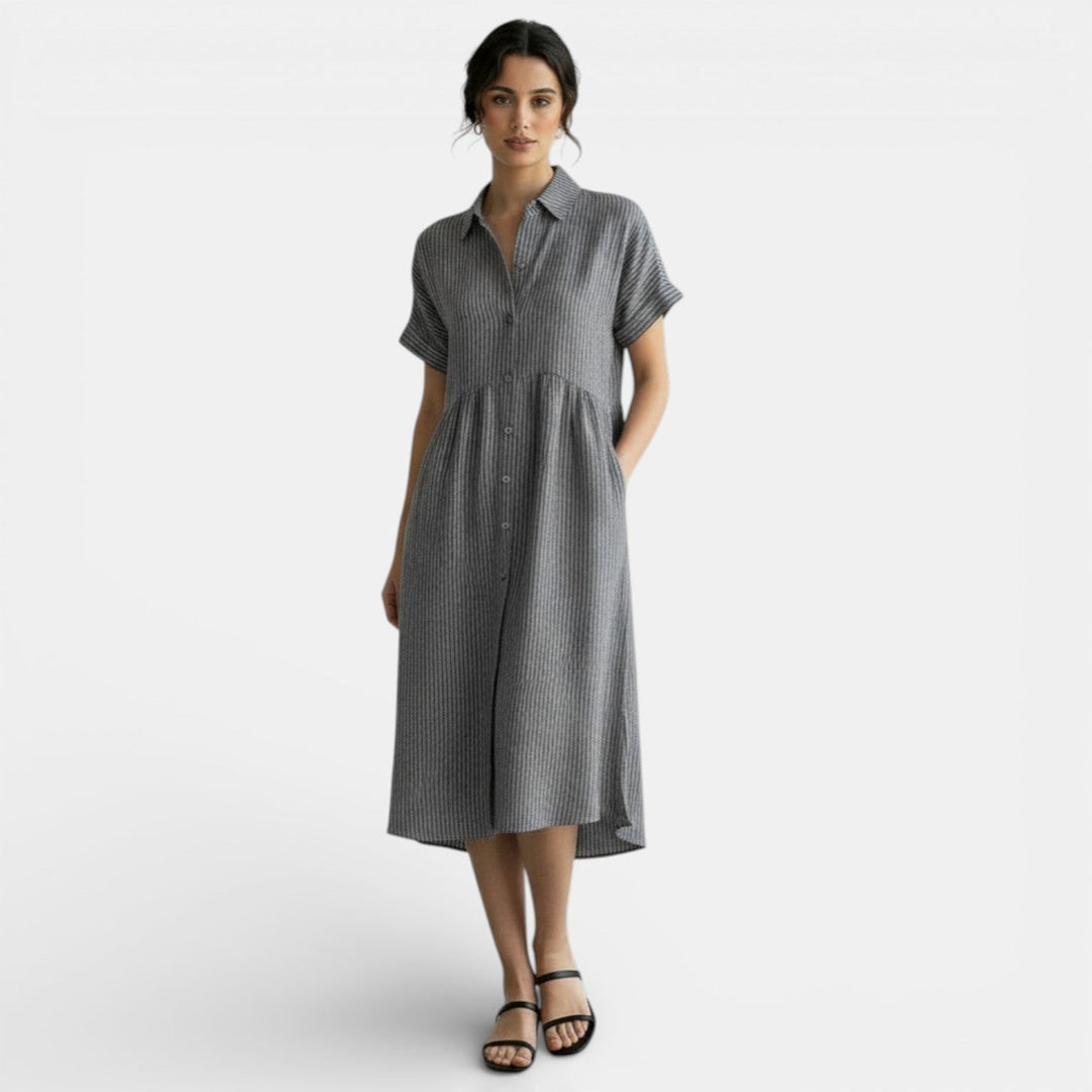 Vestido Casual Algodón Lino Rayas Sueltas