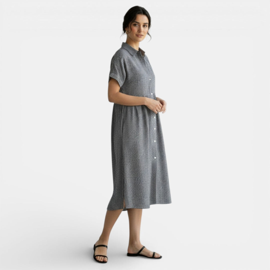 Vestido Casual Algodón Lino Rayas Sueltas