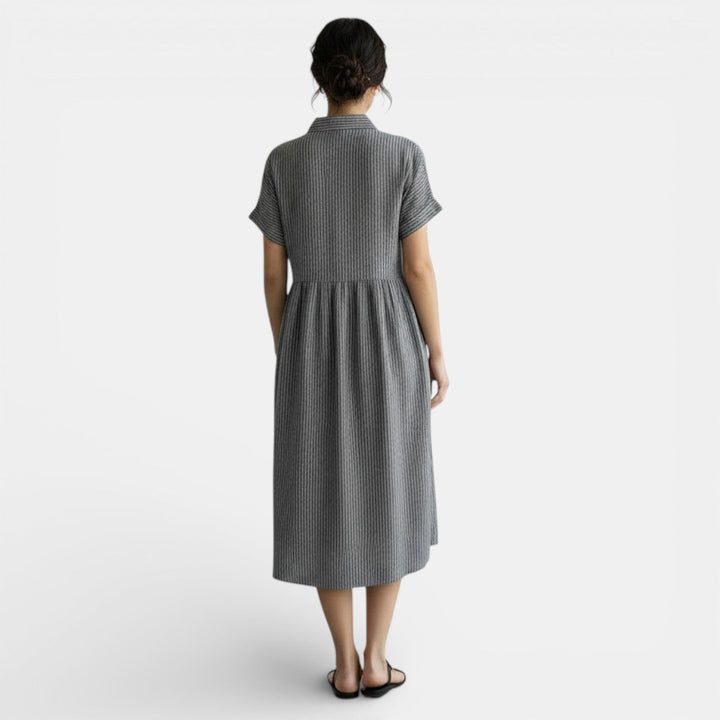 Vestido Casual Algodón Lino Rayas Sueltas