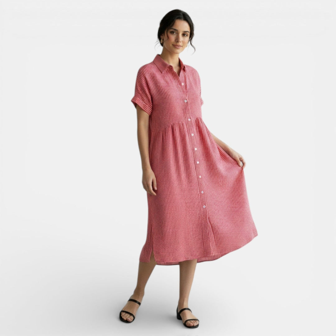 Vestido Casual Algodón Lino Rayas Sueltas