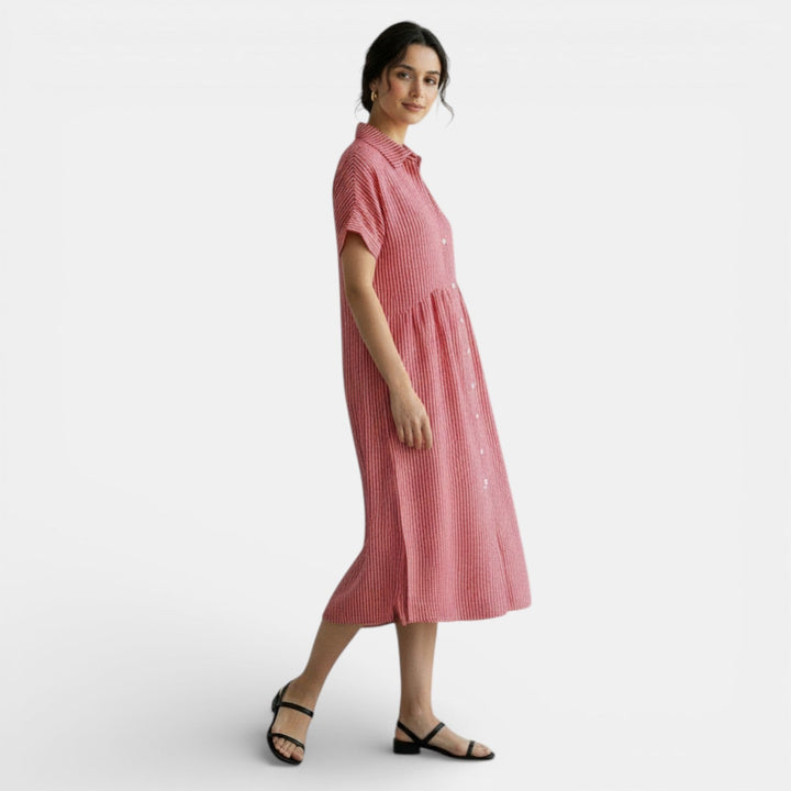 Vestido Casual Algodón Lino Rayas Sueltas