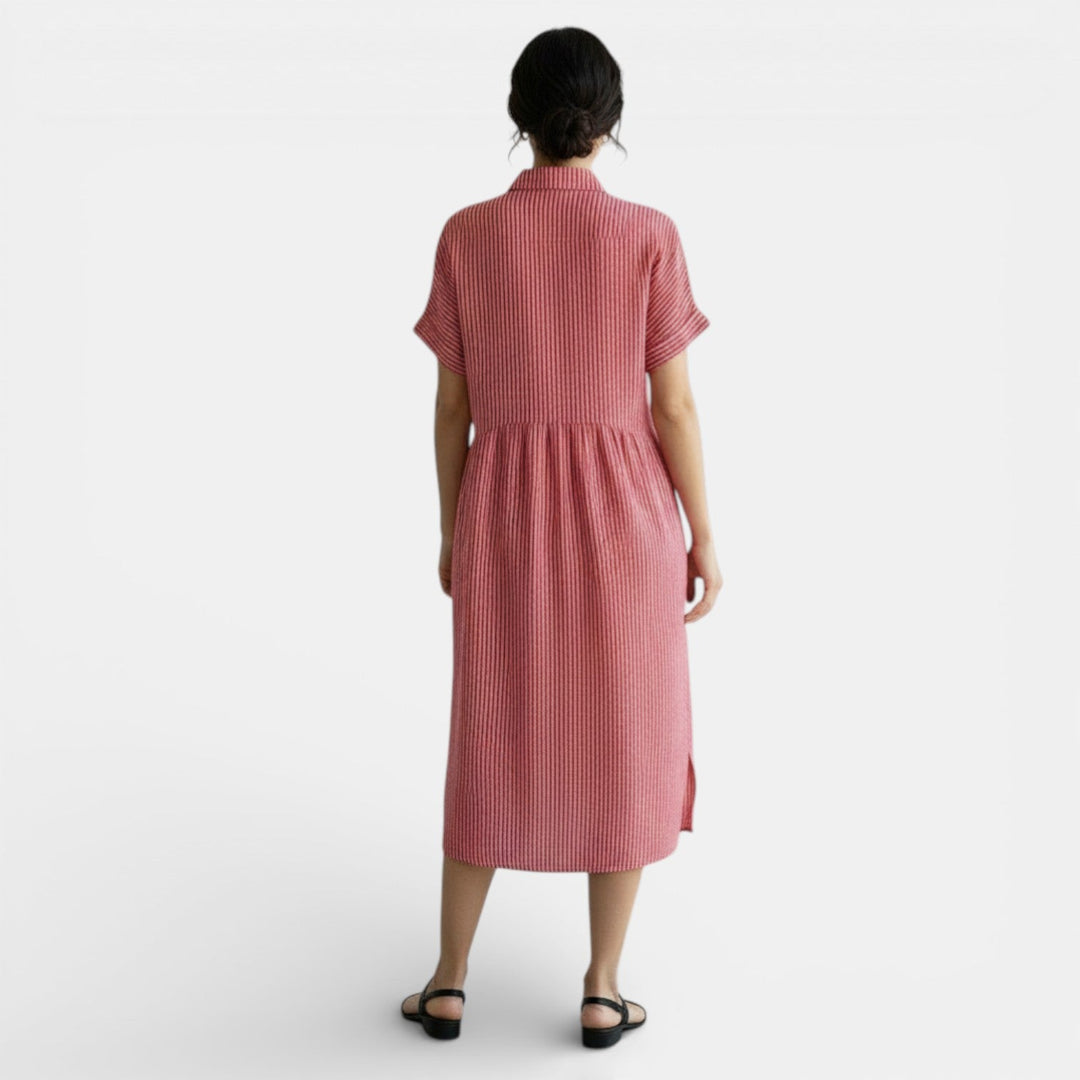 Vestido Casual Algodón Lino Rayas Sueltas