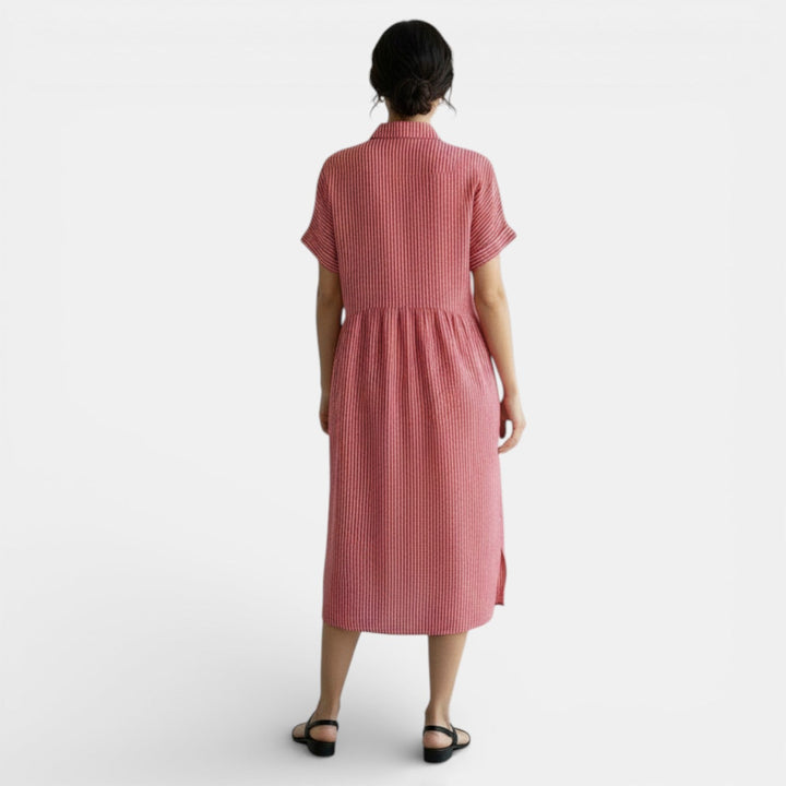 Vestido Casual Algodón Lino Rayas Sueltas