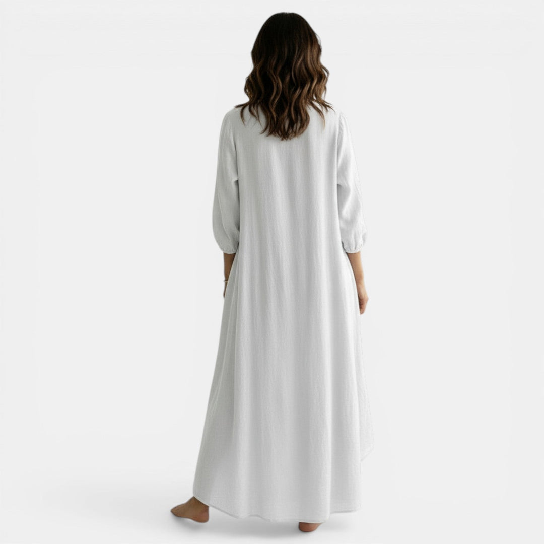 Vestido Boho Mujer Lino y Algodón Cuello V