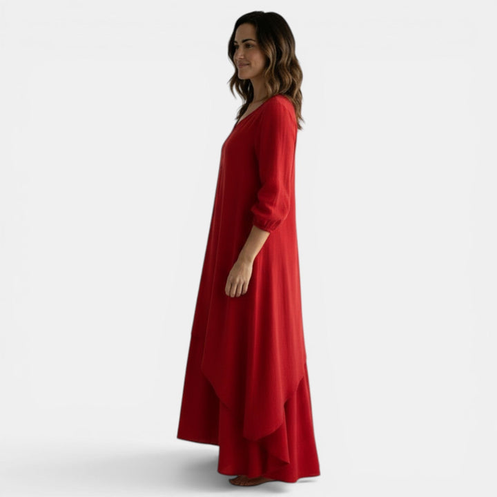 Vestido Boho Mujer Lino y Algodón Cuello V