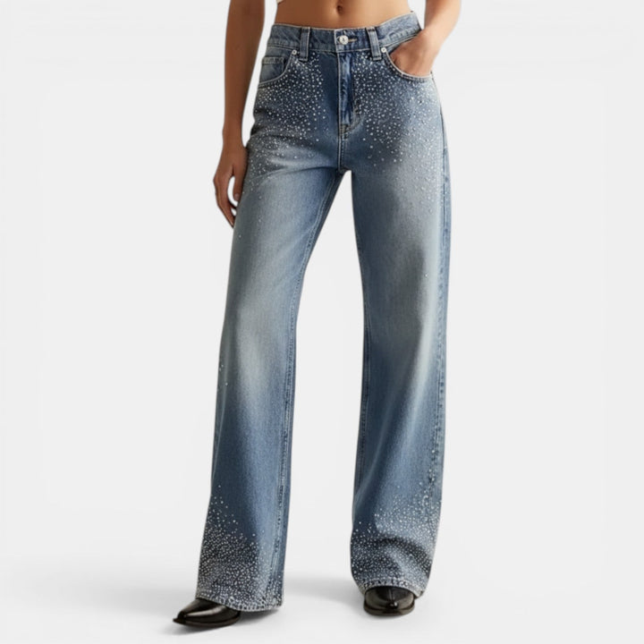 Jeans Mujer Rectos Strass Premium