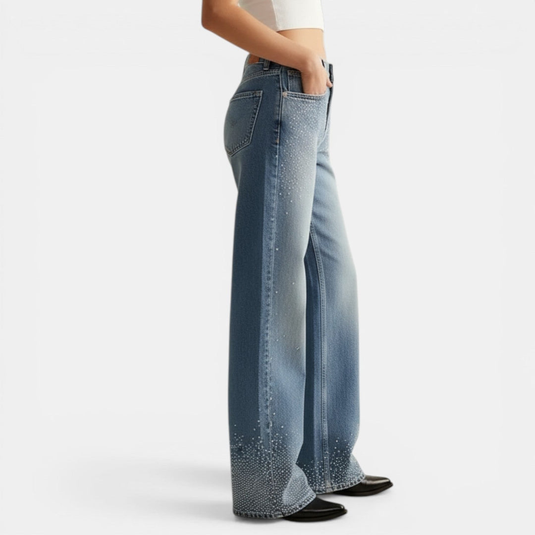 Jeans Mujer Rectos Strass Premium
