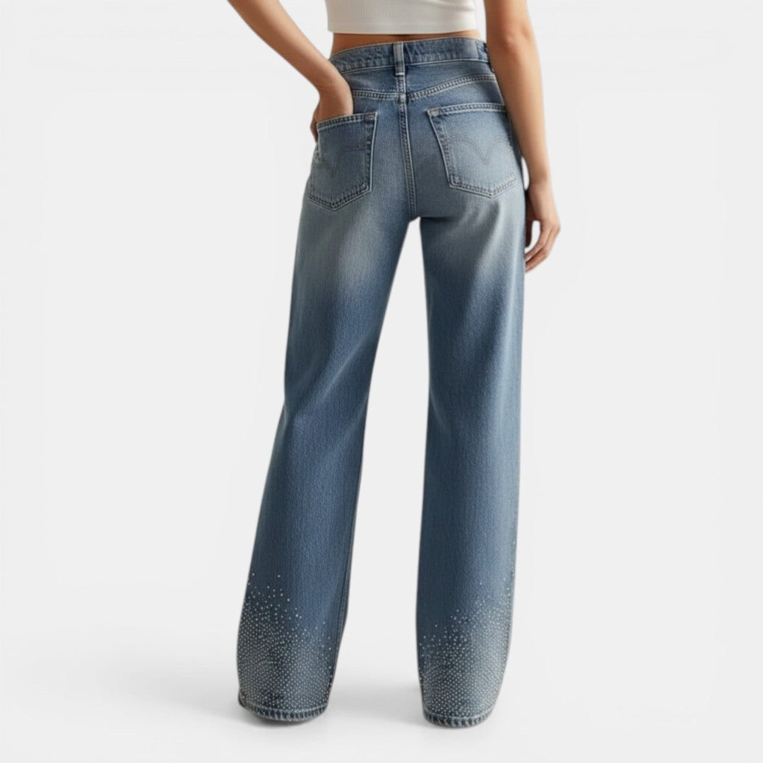 Jeans Mujer Rectos Strass Premium