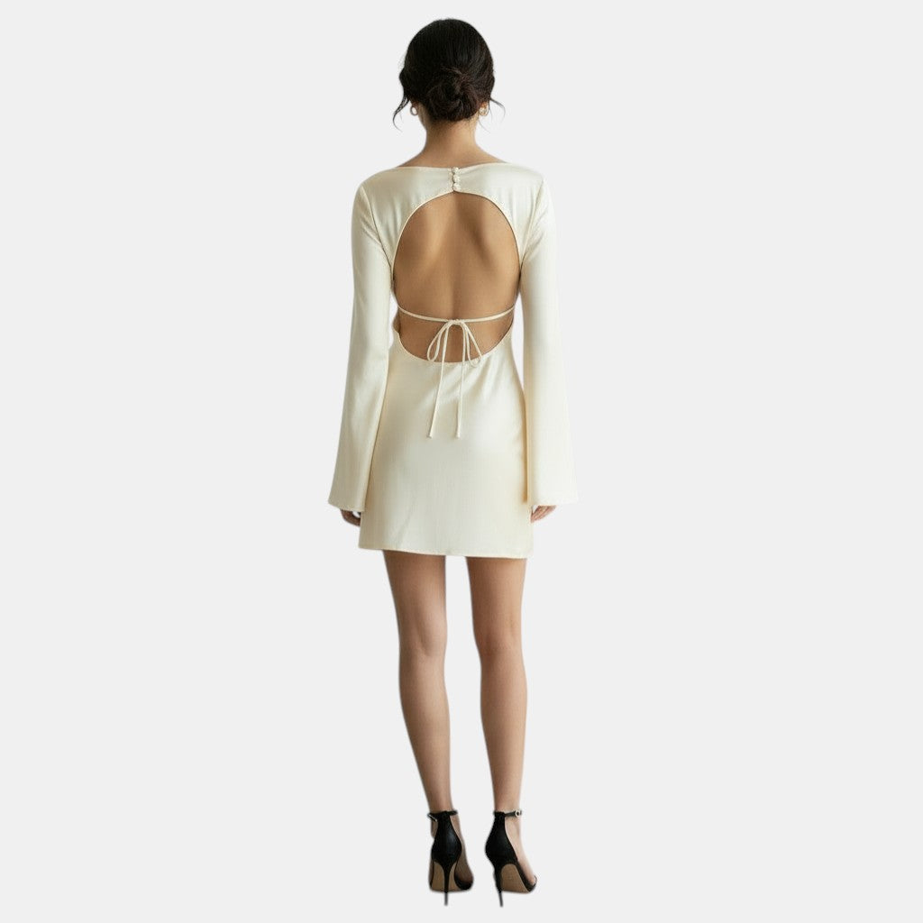 Vestido Satén Espalda Descubierta Cordones