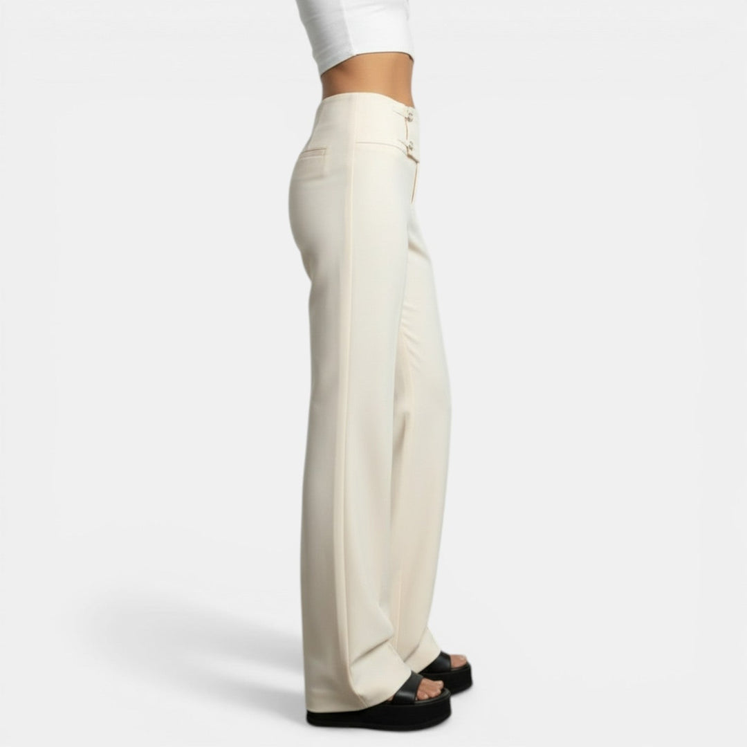 Pantalón Cintura Alta Hebilla Metal