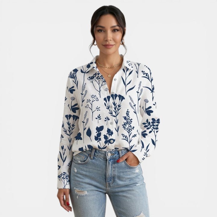 Blusa Mujer Estampada Cuello Solapa