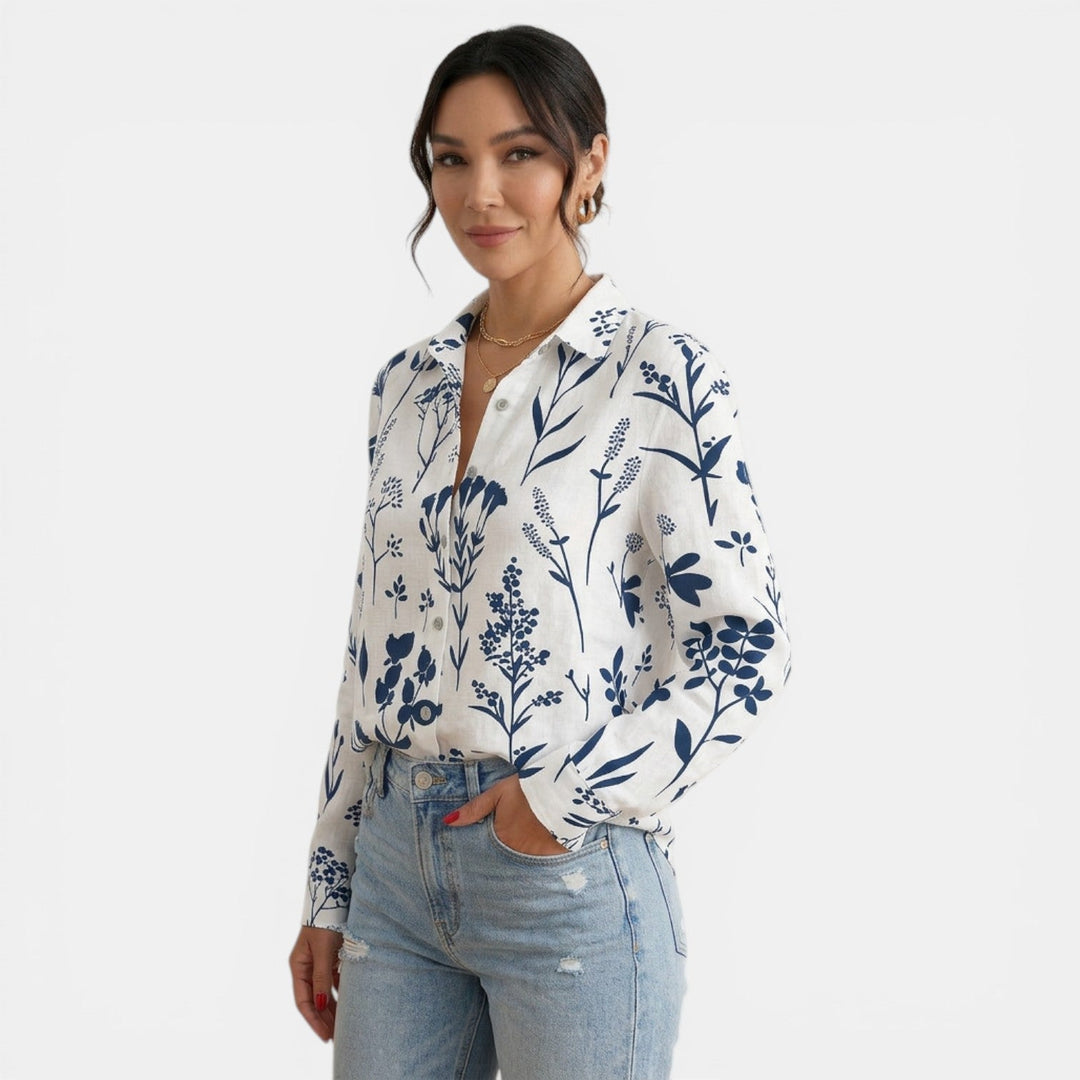 Blusa Mujer Estampada Cuello Solapa