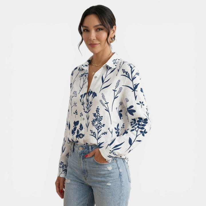 Blusa Mujer Estampada Cuello Solapa