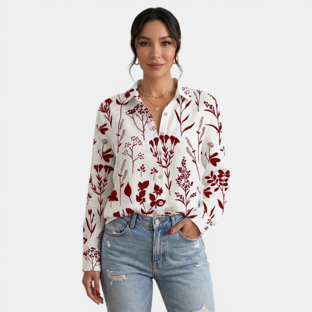 Blusa Mujer Estampada Cuello Solapa