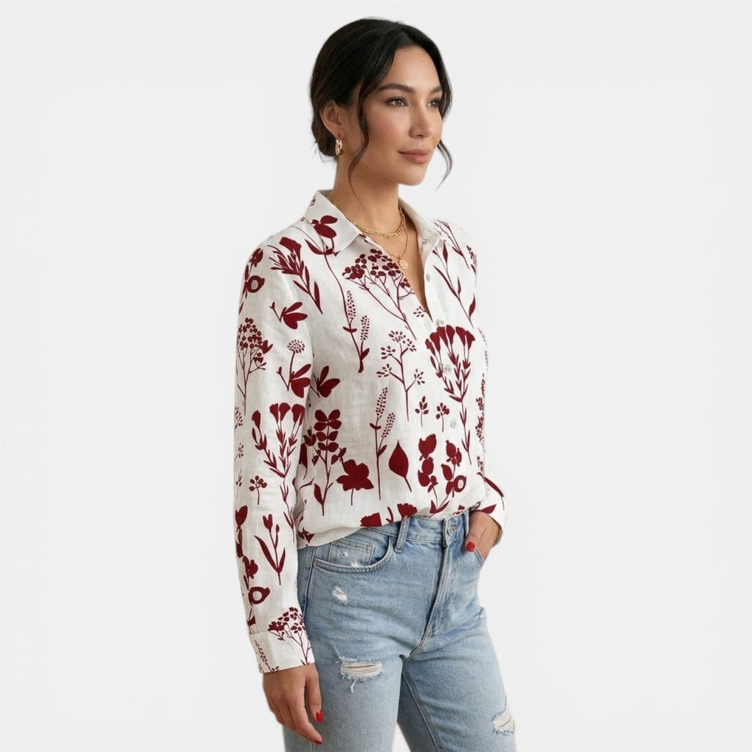 Blusa Mujer Estampada Cuello Solapa