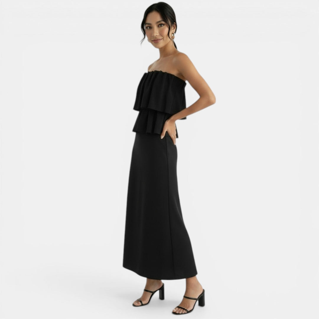 Conjunto Negro Tubo y Falda Midi Elegante