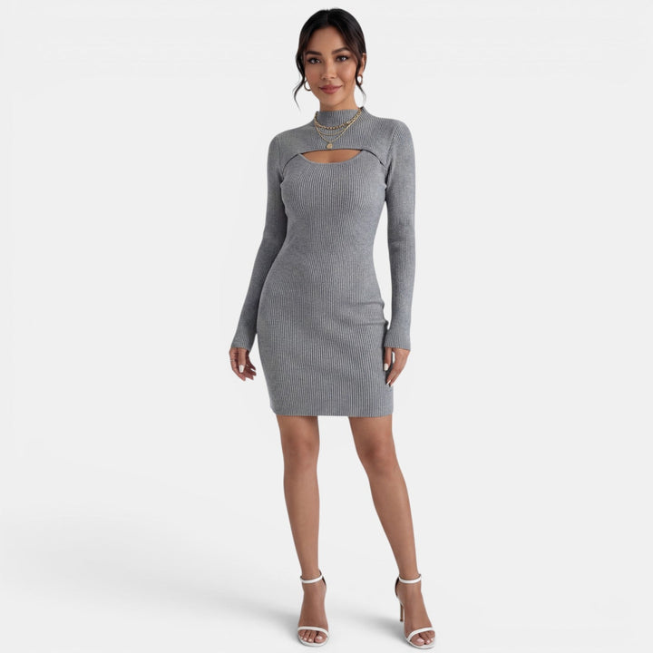 Vestido Punto Ajustado Cuello Alto Mujer