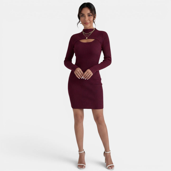 Vestido Punto Ajustado Cuello Alto Mujer