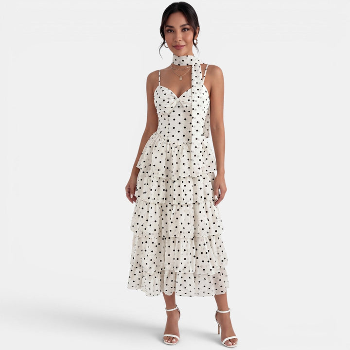 Vestido Midi Lunares Mujer Elegante