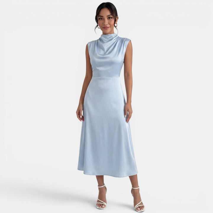 Vestido Midi Elegante Cuello Alto Mujer
