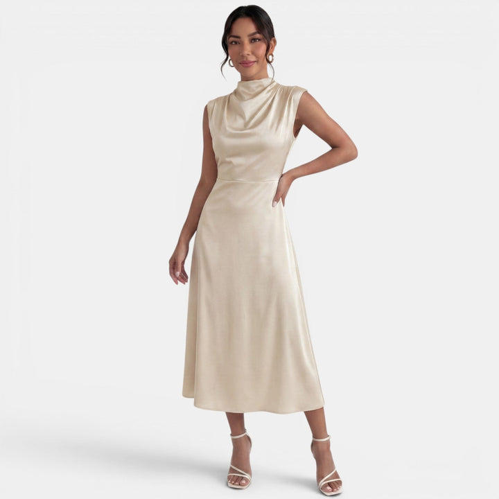 Vestido Midi Elegante Cuello Alto Mujer