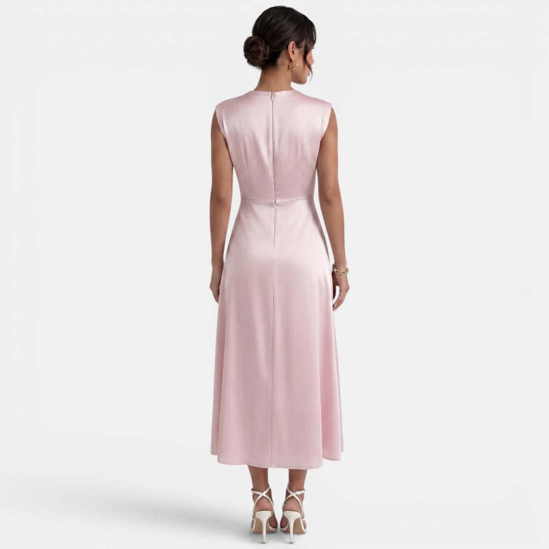 Vestido Midi Elegante Cuello Alto Mujer