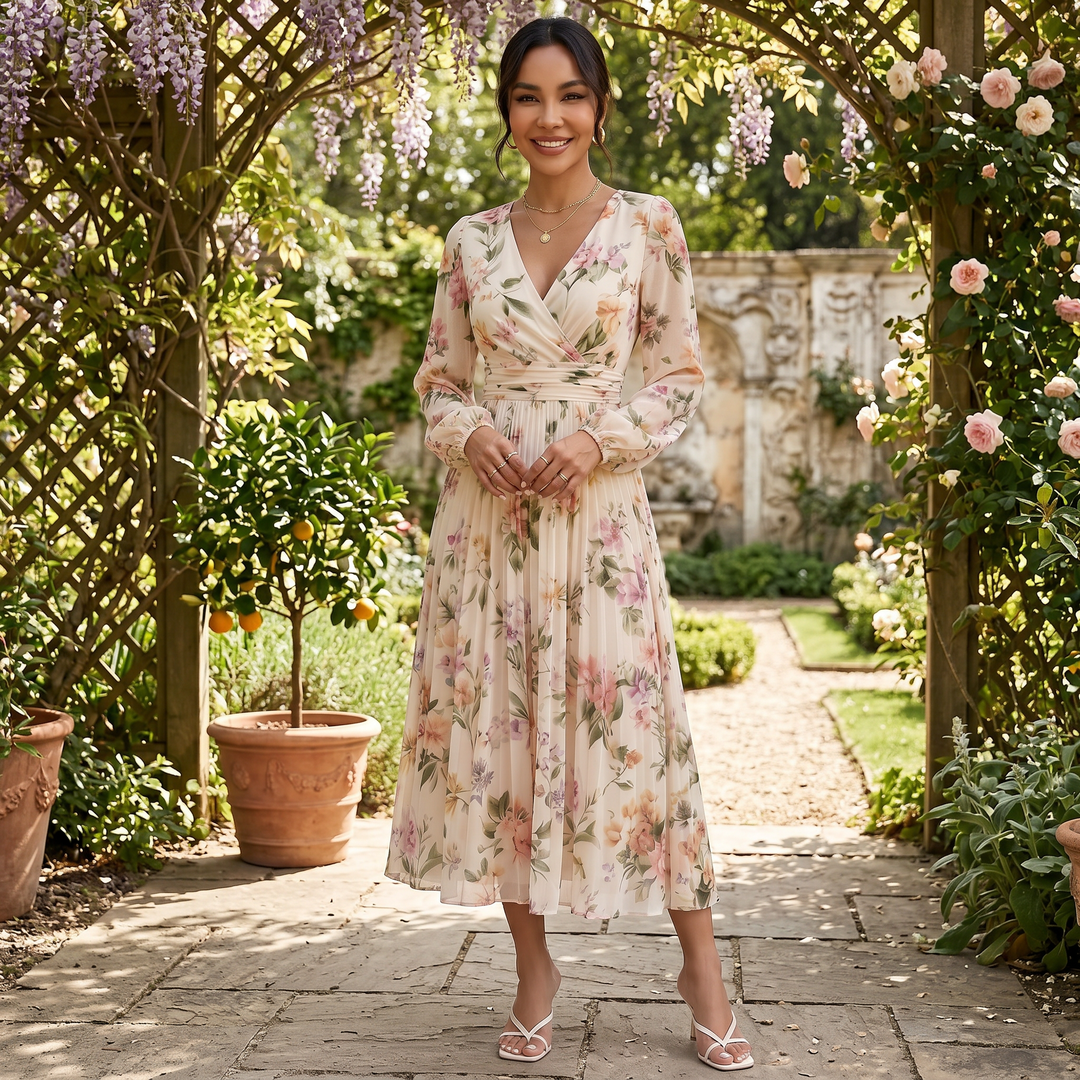 Vestido Midi Floral Elegante Mujer