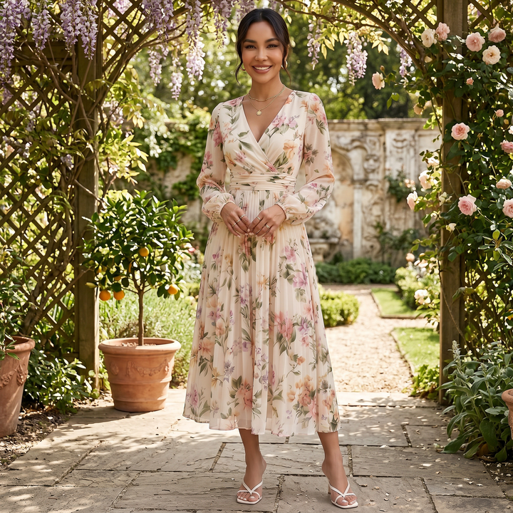 Vestido Midi Floral Elegante Mujer