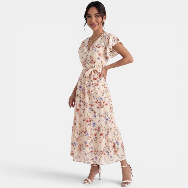 Vestido Largo Mujer Beige Boho Floral