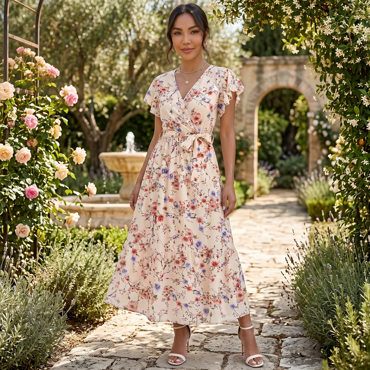 Vestido Largo Mujer Beige Boho Floral