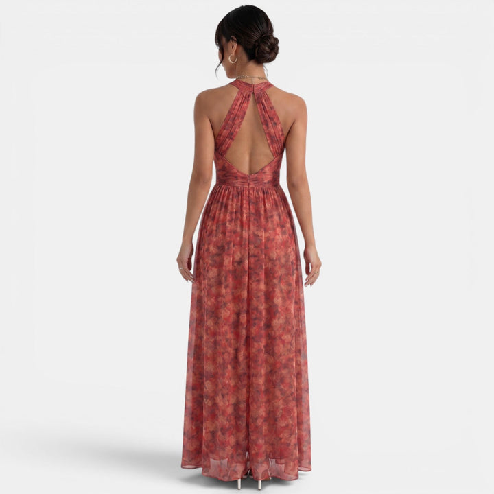 Vestido Largo Halter Rojo Floral