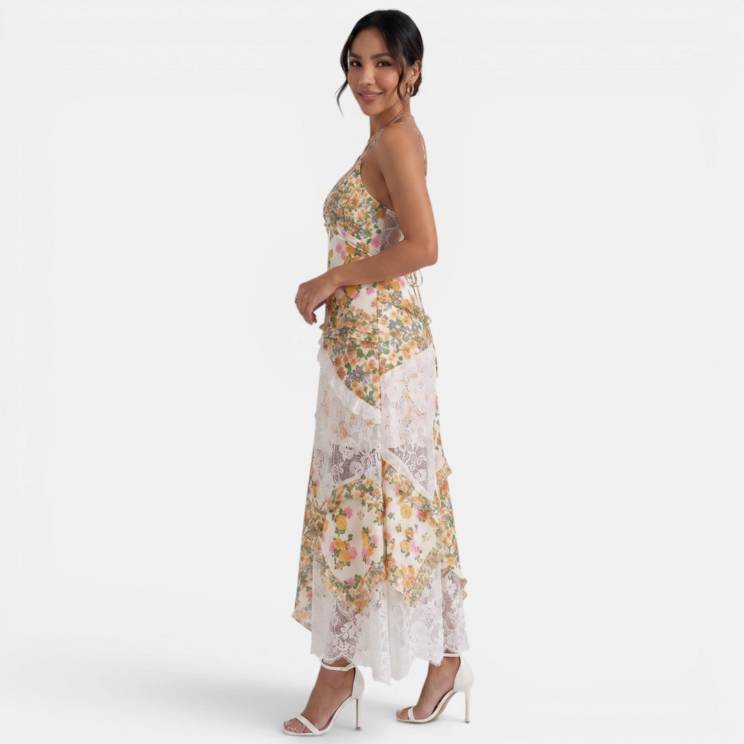 Vestido Largo Floral Verde Encaje