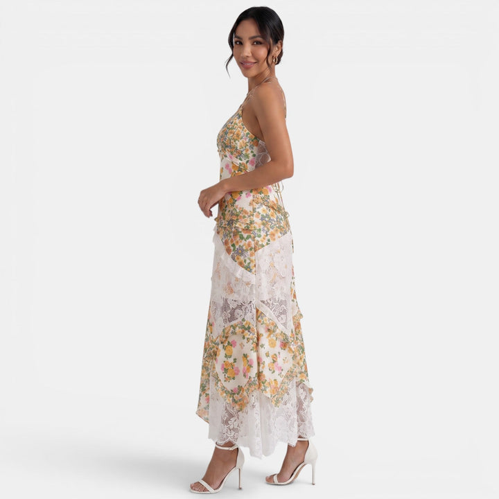 Vestido Largo Floral Verde Encaje