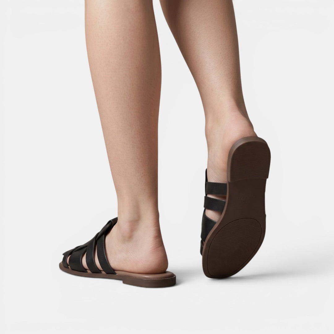 Sandalias Mules Slides Mujer Piel Negra