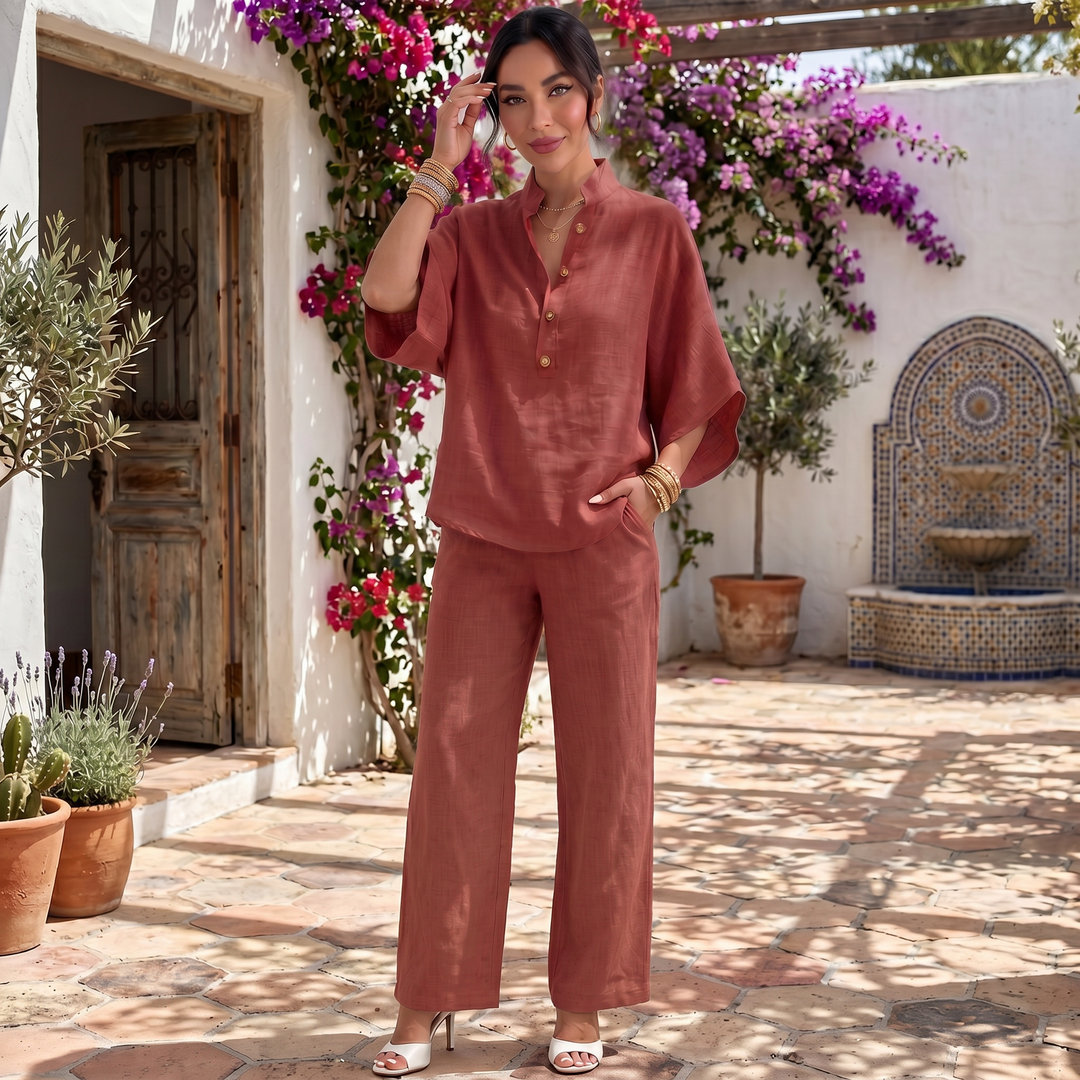 Conjunto Lino Mujer Verano Manga Corta