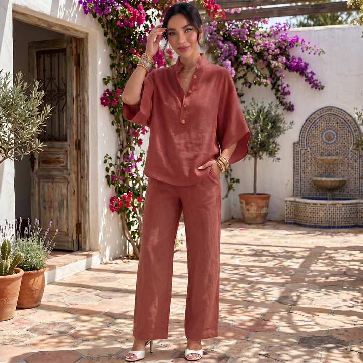 Conjunto Lino Mujer Verano Manga Corta