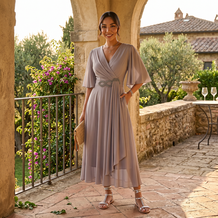 Vestido Midi Fluido Mujer Elegante