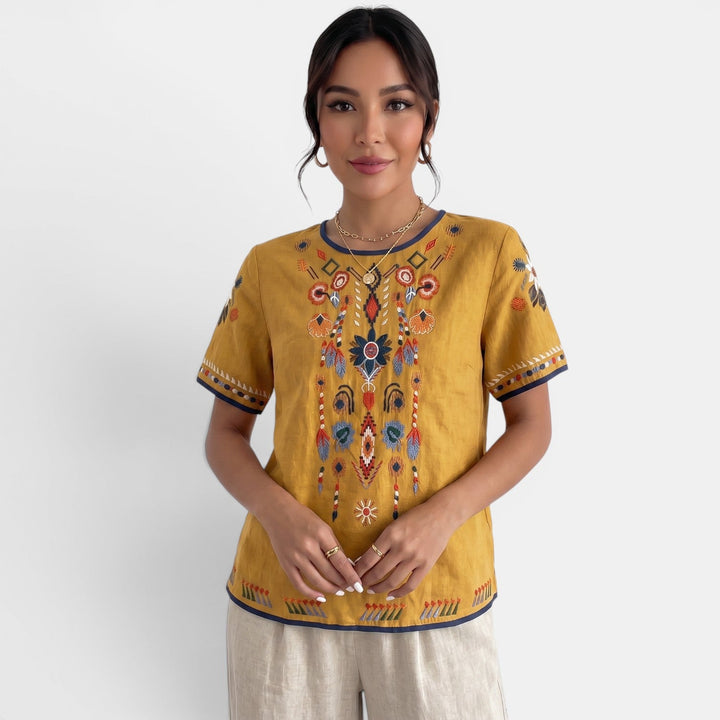 Camiseta Bordada Lino Mujer