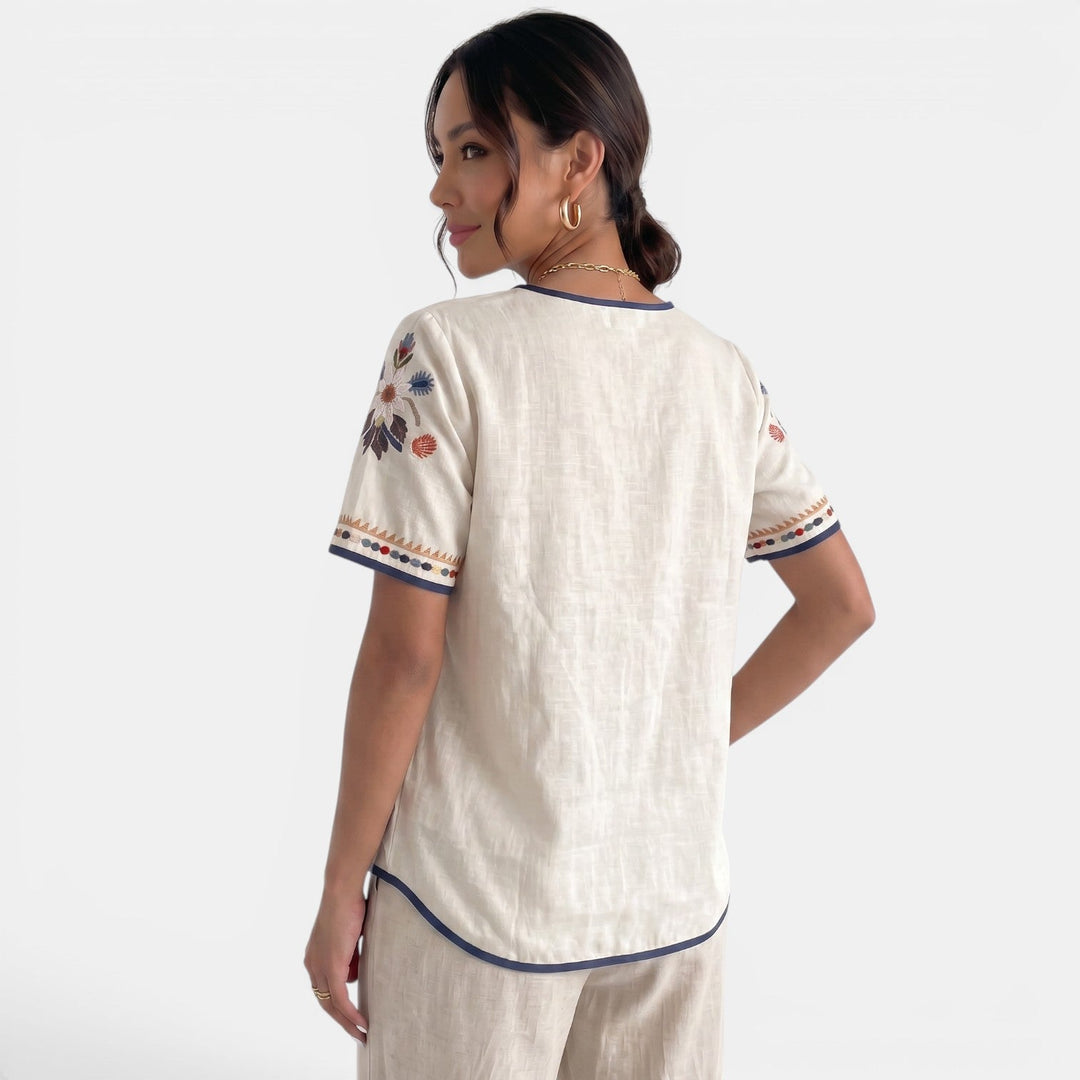 Camiseta Bordada Lino Mujer