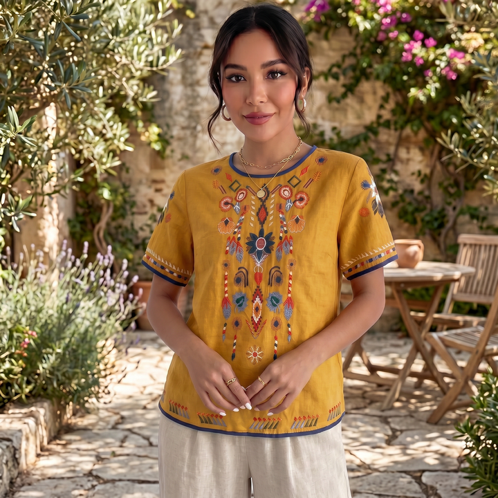 Camiseta Bordada Lino Mujer
