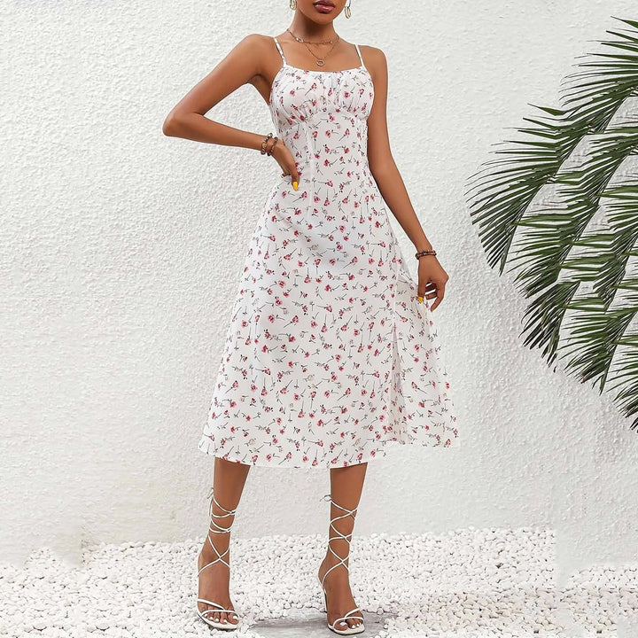 Vestido midi mujer tirantes lunares con abertura - Fiorella