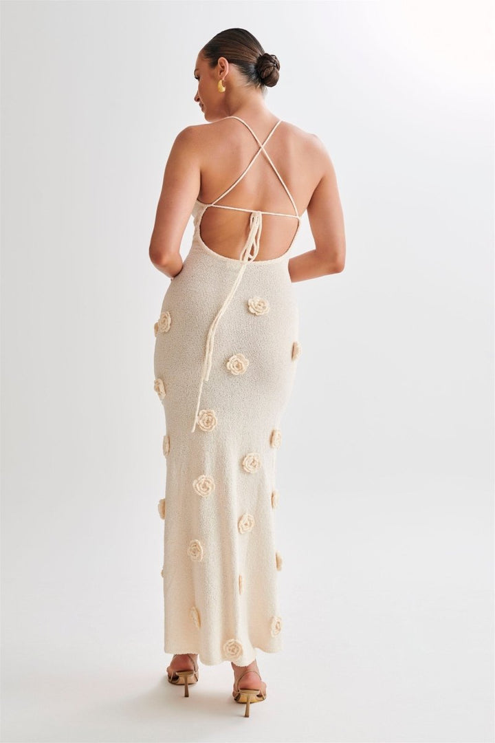 Hilara - maxi vestido de punto floral con cuello en V