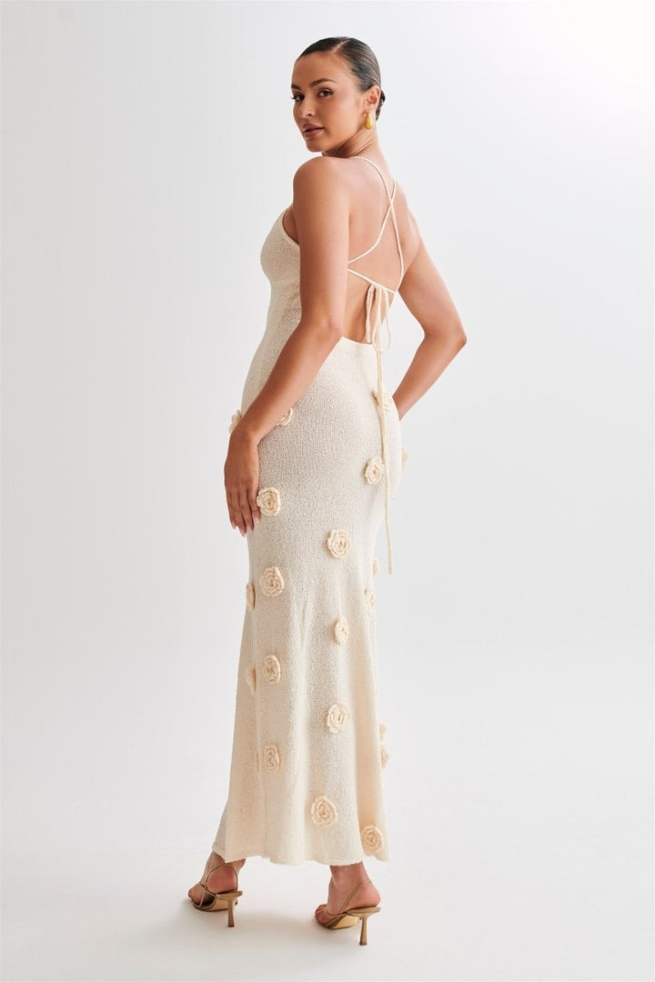 Hilara - maxi vestido de punto floral con cuello en V
