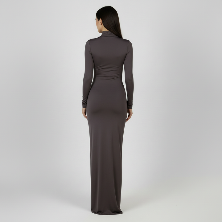 Vestido Plisado Elegante Mujer: Cintura Alta, Manga Larga y Confortable