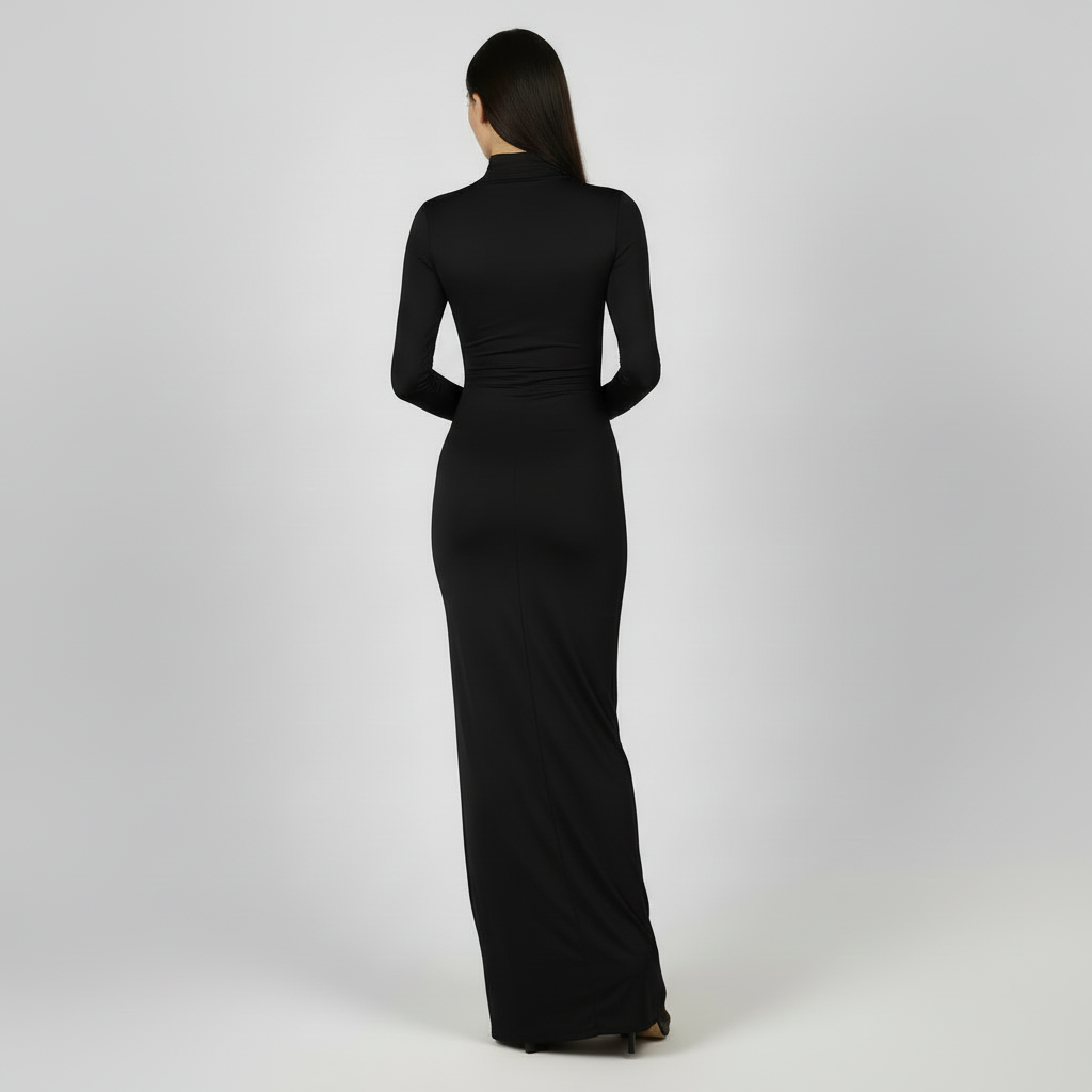 Vestido Plisado Elegante Mujer: Cintura Alta, Manga Larga y Confortable