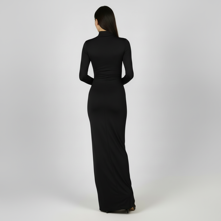 Vestido Plisado Elegante Mujer: Cintura Alta, Manga Larga y Confortable