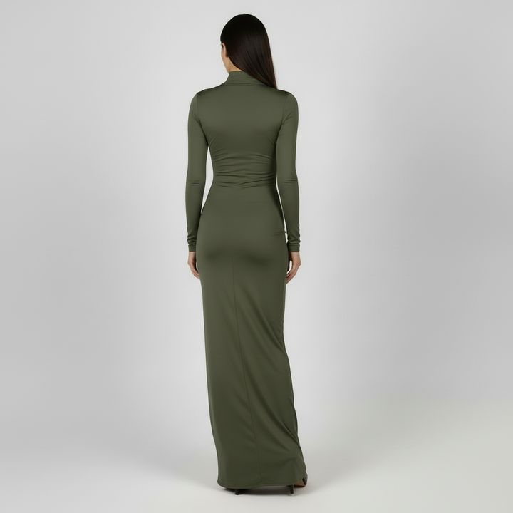Vestido Plisado Elegante Mujer: Cintura Alta, Manga Larga y Confortable